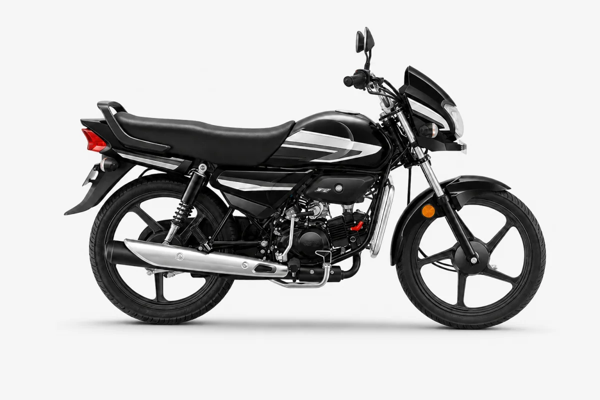 AI-generated studio visual of the Hero HF Deluxe motorcycle